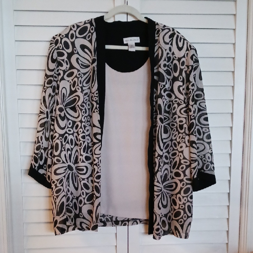 Vintage Anna Maxwell 26W Black and White Dressy Twofer Mettalic Thread Accents